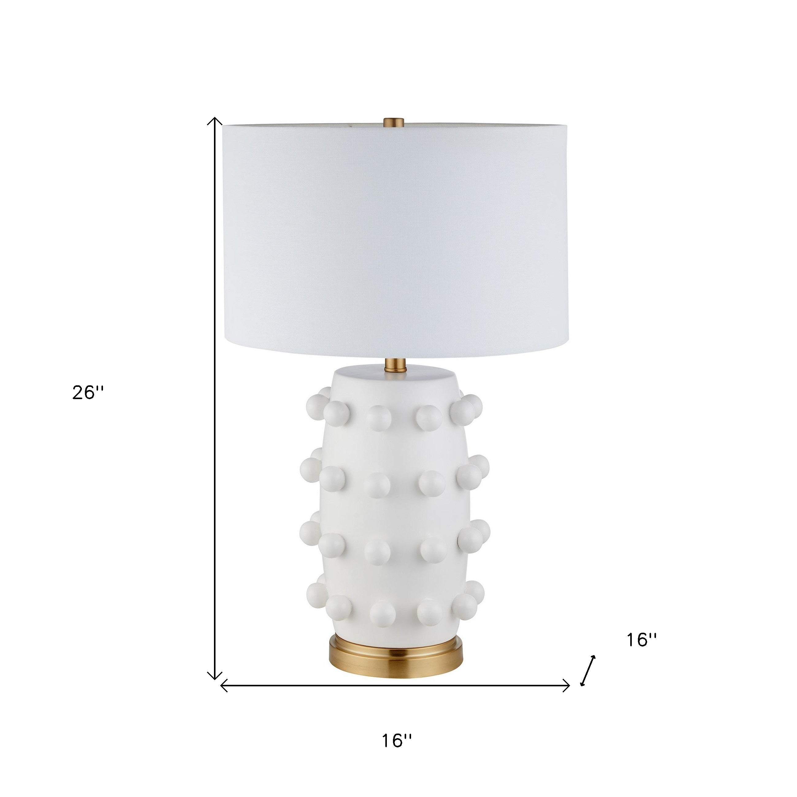 26" Gold and White Ceramic Cylinder Table Lamp With White Drum Shade