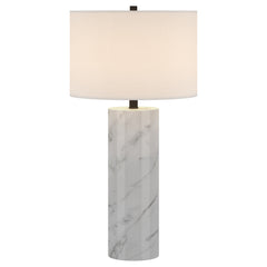 30" White Marble Cylinder Table Lamp With White Drum Shade