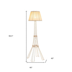 56" Brass LED Light Changing Eiffel Tower Floor Lamp With Ivory Shade