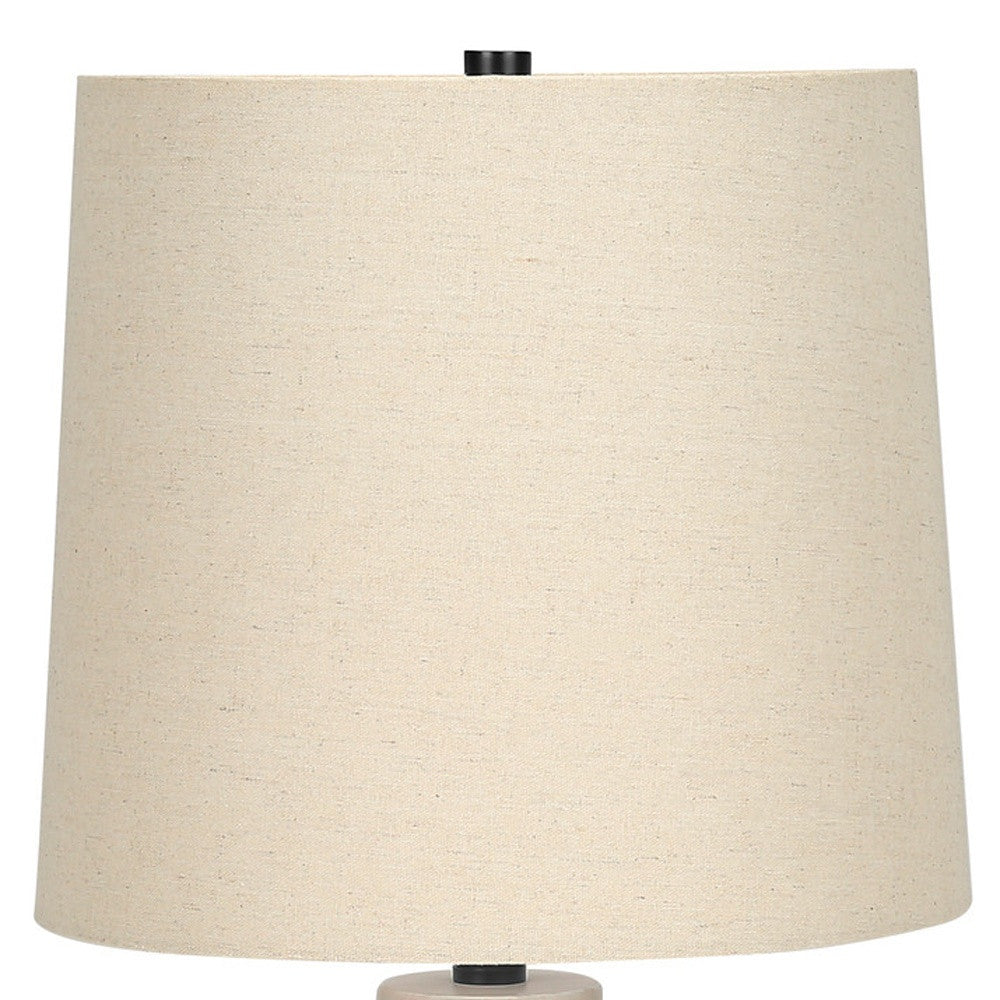 25" Cream Geometric Table Lamp With Beige Empire Shade