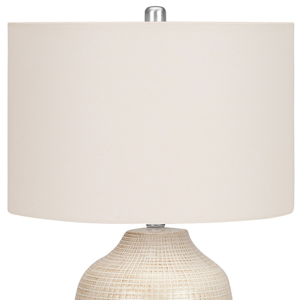 26" Cream Ceramic Urn Table Lamp With Cream Drum Shade