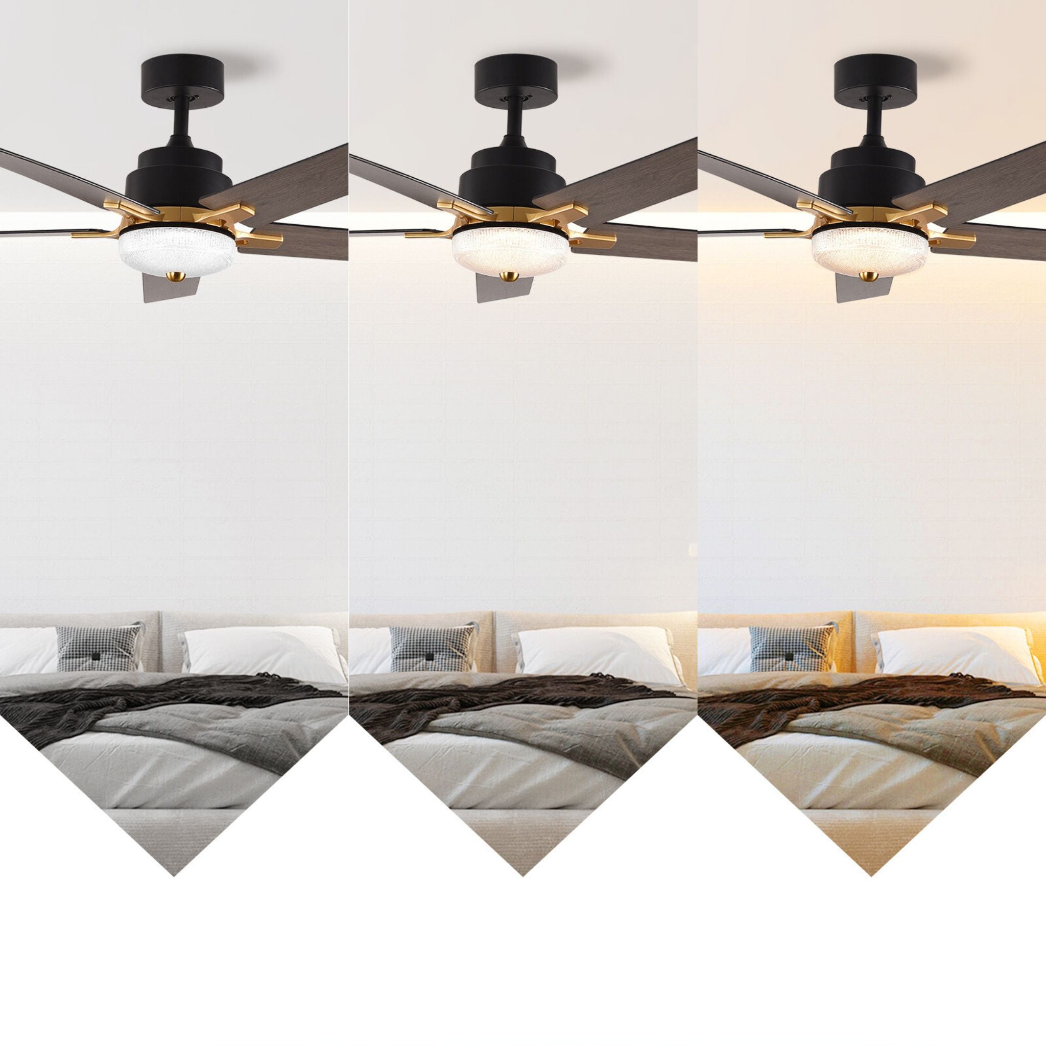 52" Black and Gold And Dark Brown Propeller Five Blade Dimmable Remote Control Integrated Light Ceiling Fan