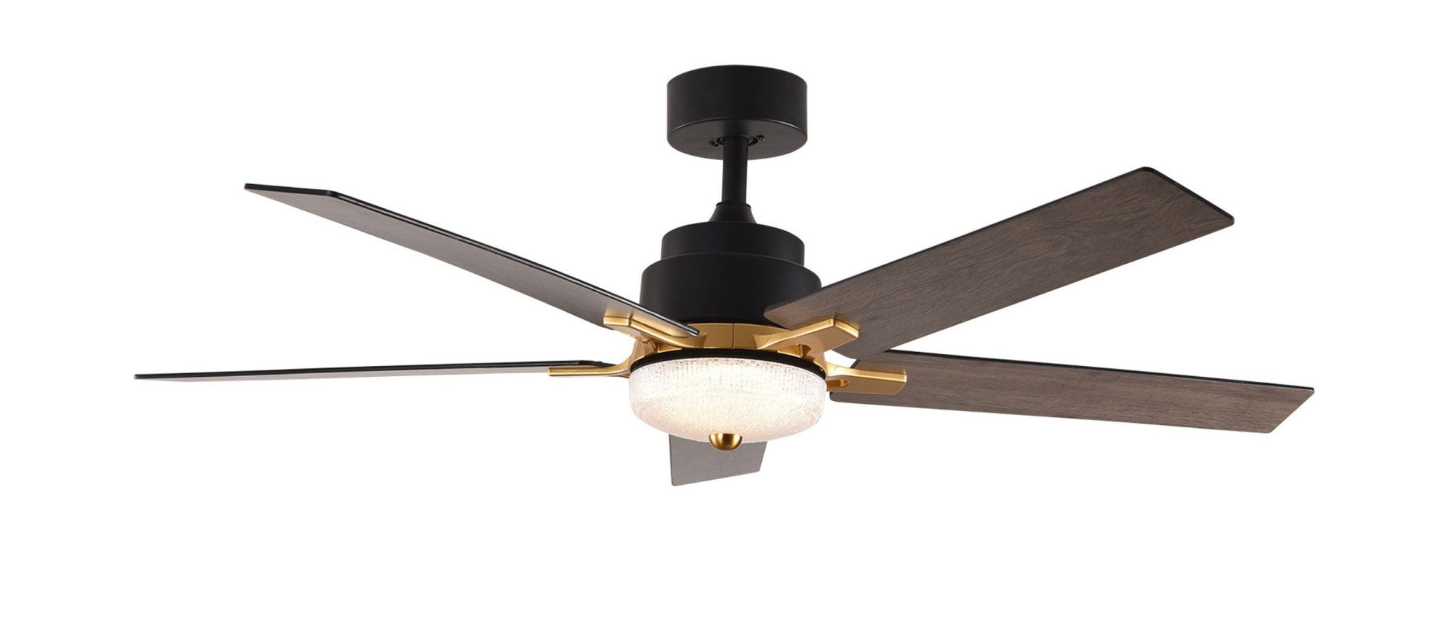 52" Black and Gold And Dark Brown Propeller Five Blade Dimmable Remote Control Integrated Light Ceiling Fan