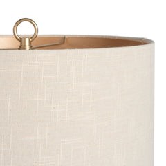 26" Clear Glass LED Table Lamp With Beige Drum Shade