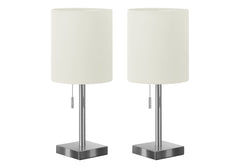 Set of Two 17" Silver Metal Candlestick USB Table Lamp With Ivory Drum Shade