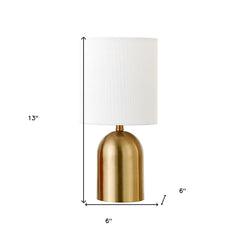 13" Gold Metal Cylinder Table Lamp With White Drum Shade
