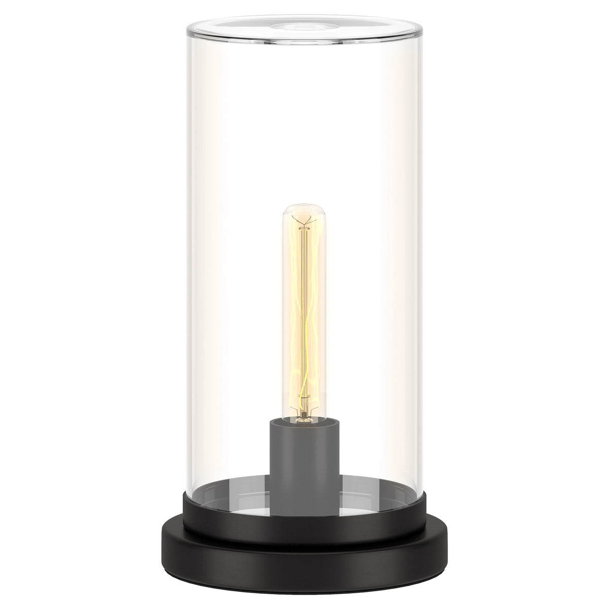 13" Black Metal Table Lamp With Clear Drum Shade