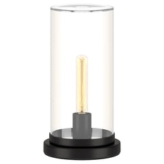 13" Black Metal Table Lamp With Clear Drum Shade