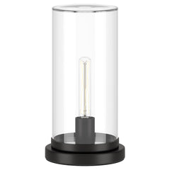13" Black Metal Table Lamp With Clear Drum Shade