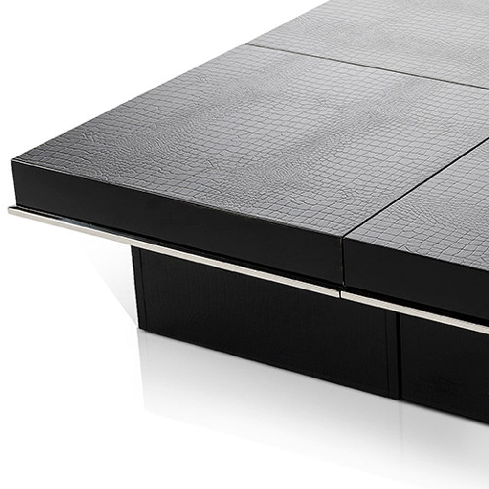 47" Black Faux Croc Lacquered Square Coffee Table