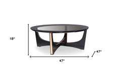 18" Black Crocodile Textures And Rosegold  And Glass Coffee Table