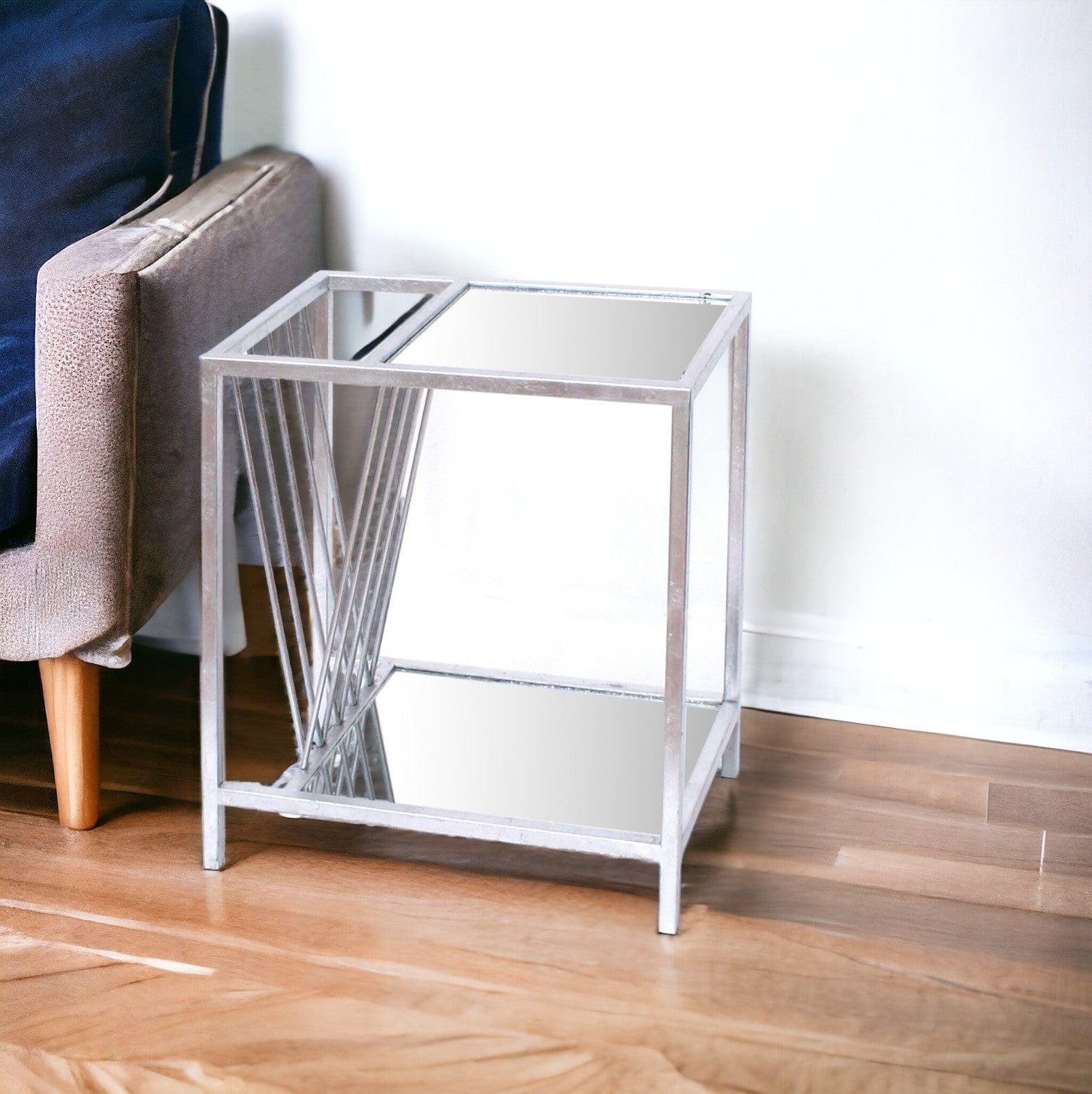 24" Silver Metal End Table with shelf