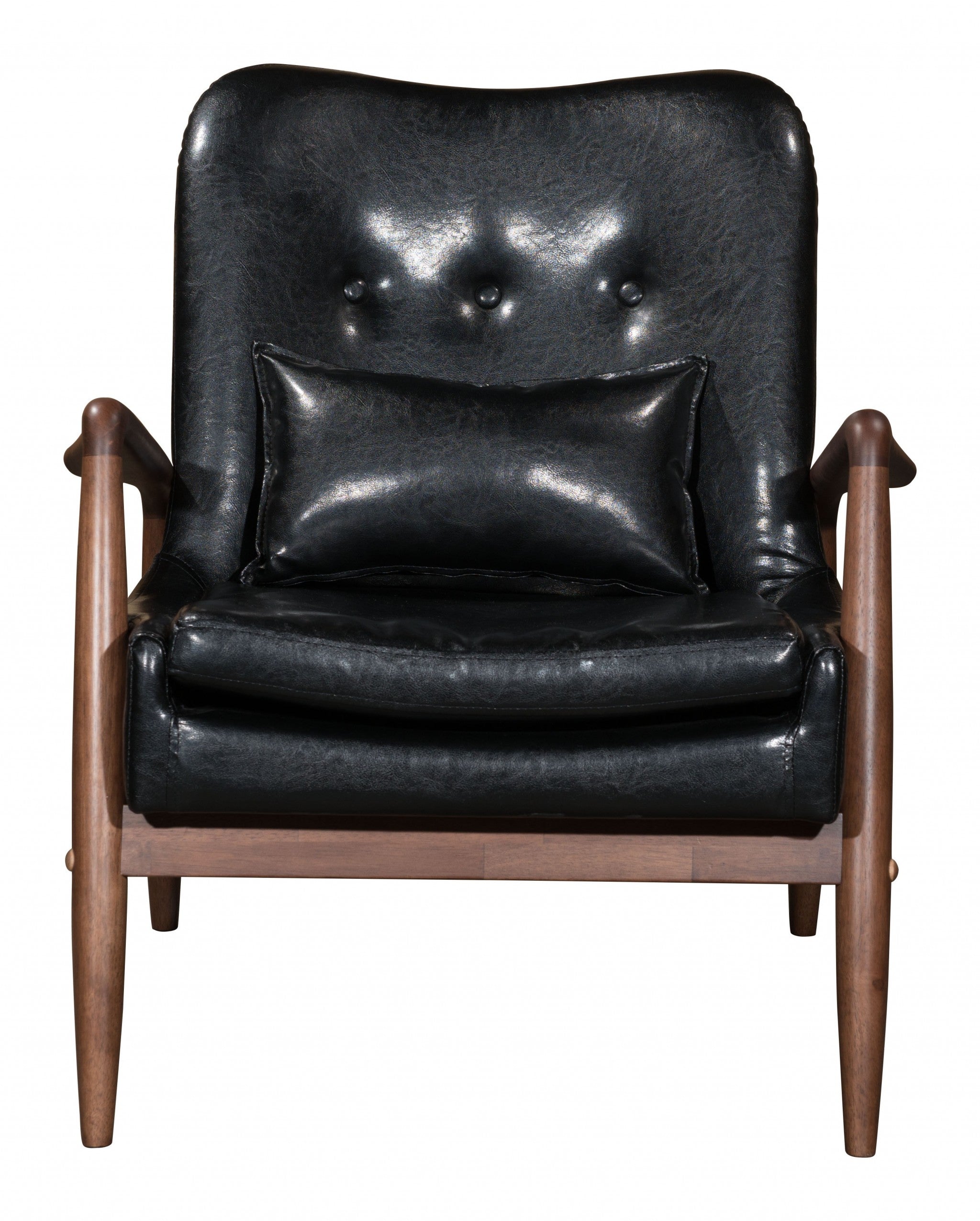 30" Black And Brown Faux Leather Tufted Arm Chair With Ottoman