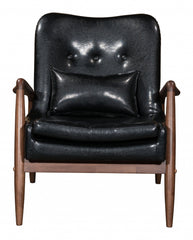 30" Black And Brown Faux Leather Tufted Arm Chair With Ottoman
