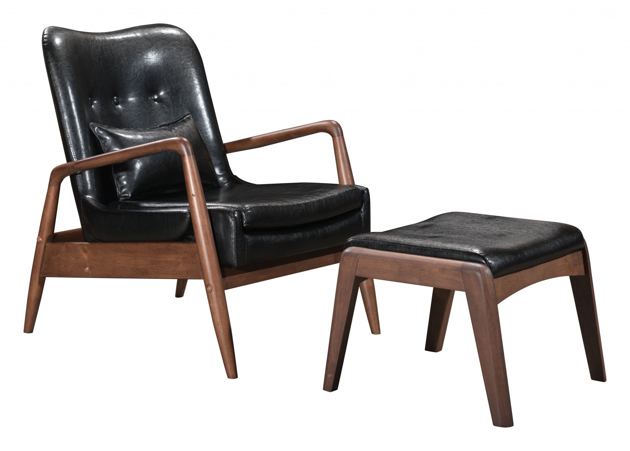 30" Black And Brown Faux Leather Tufted Arm Chair With Ottoman