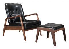 30" Black And Brown Faux Leather Tufted Arm Chair With Ottoman