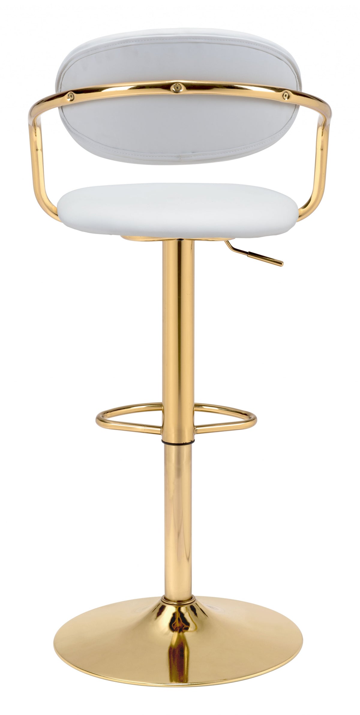 24" White And Gold Steel Swivel Low Back Counter Height Bar Chair