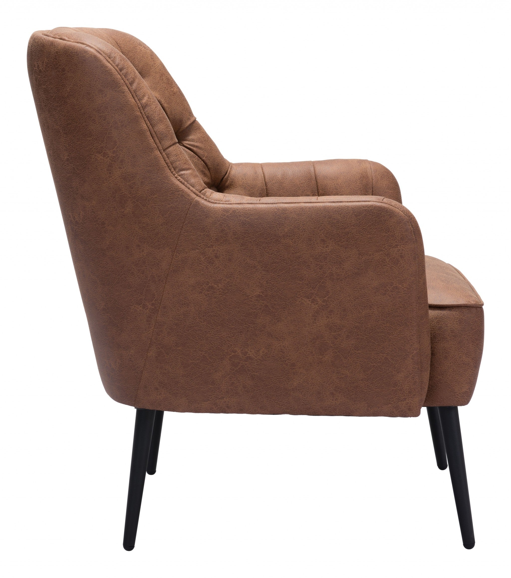 29" Brown Faux Leather And Gold Tufted Arm Chair