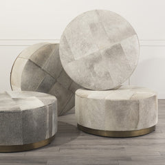 36" Gray Wool And Brown Footstool Ottoman