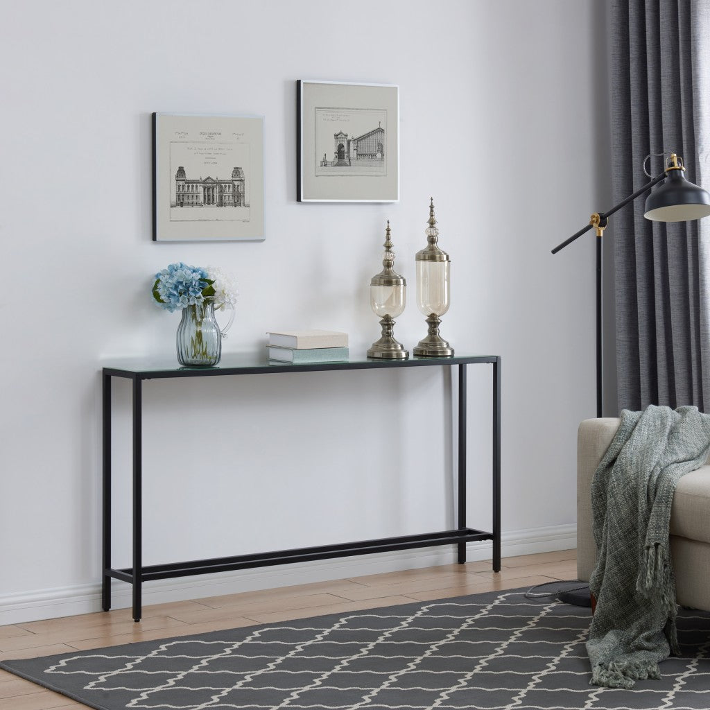 56" Black Mirrored Glass Console Table