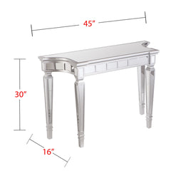 45" Silver Mirrored Glass Free Form Console Table