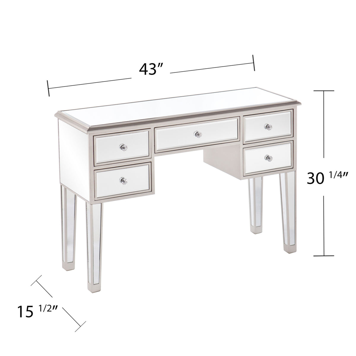 43" Silver Mirrored Glass Console Table With Storage