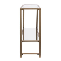 52" Clear and Gold Glass Mirrored Frame Console Table With Storage