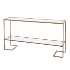 52" Clear and Gold Glass Mirrored Frame Console Table With Storage