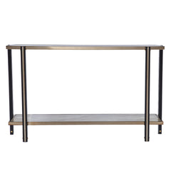 50" Smoky Black and Champagne Glass Mirrored Floor Shelf Console Table With Storage