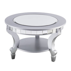 29" Silver Mirrored And Metal Round Mirrored Coffee Table