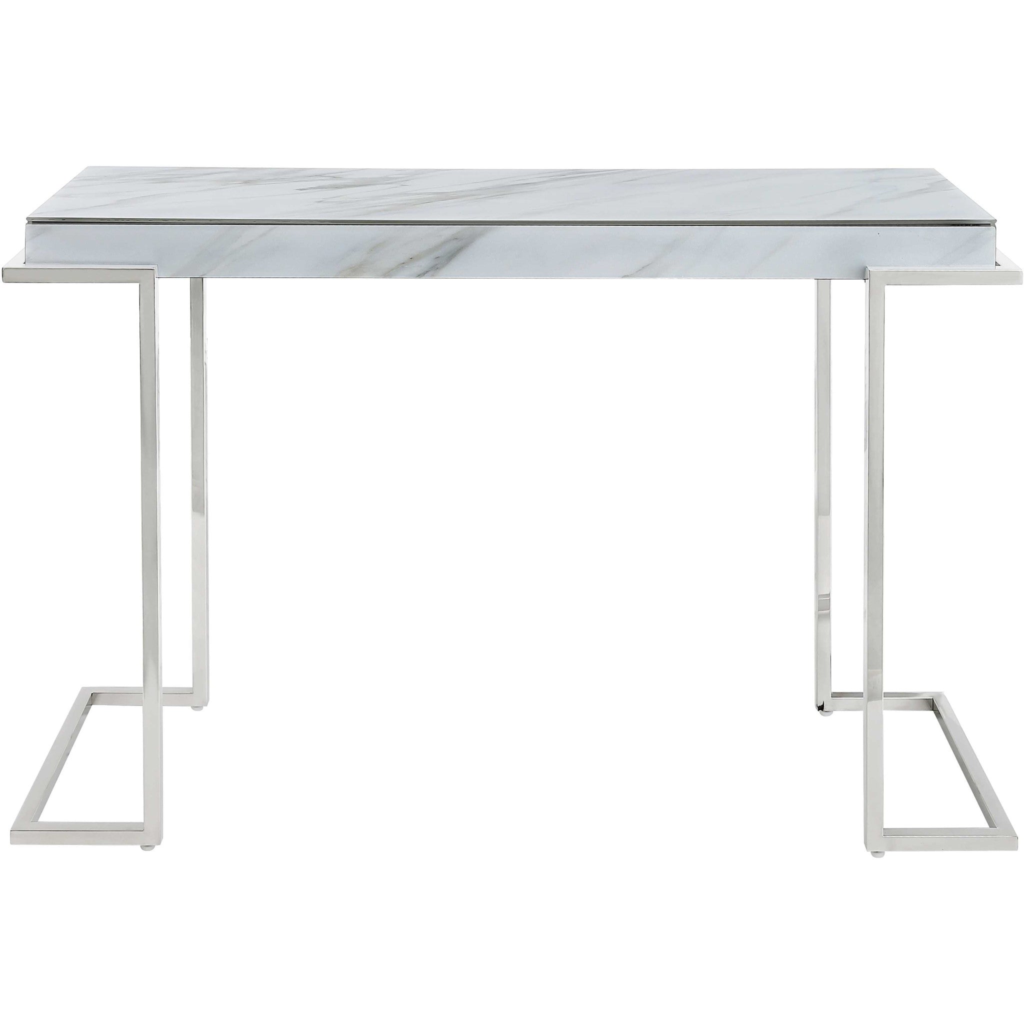 Set of Two 46" White and Silver Faux Marble Mirrored Sled Console Table