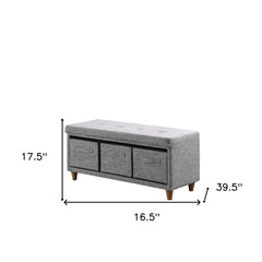 40" Gray and Brown Upholstered Polyester Bench with Drawers