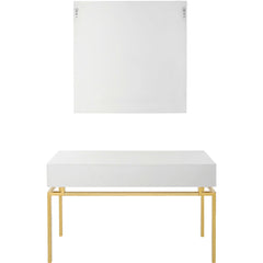 Set of Two 47" White and Gold Wood and Manufactured Wood Blend Mirrored Console Table And Drawers