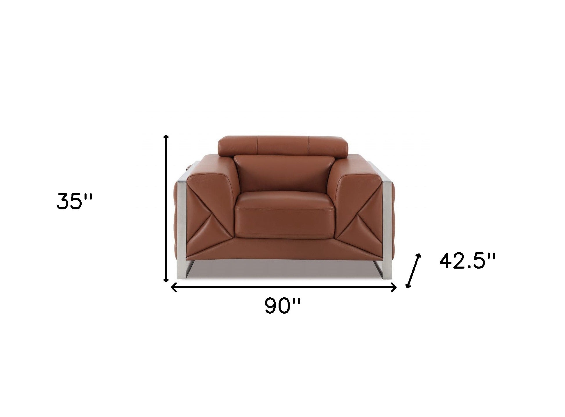 Three Piece Indoor Camel Italian Leather Six Person Seating Set