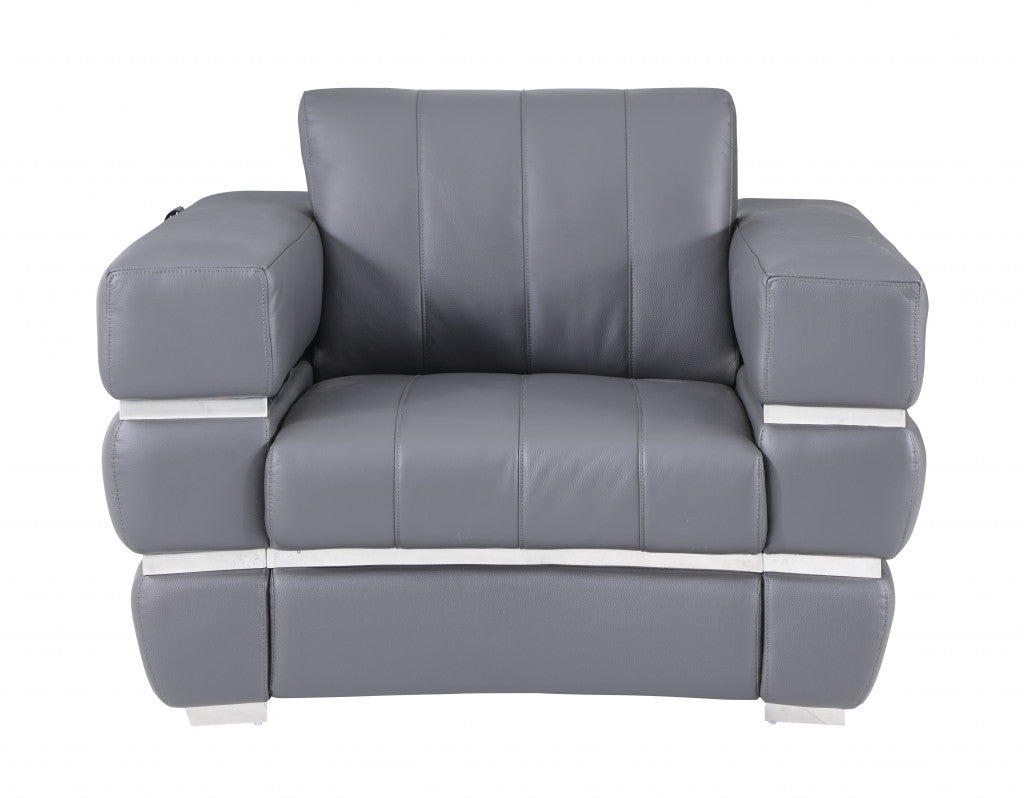 Three Piece Indoor Dark Gray Italian Leather Six Person Seating Set