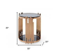 Stylish Round Rose Gold And Smoked Glass End Table