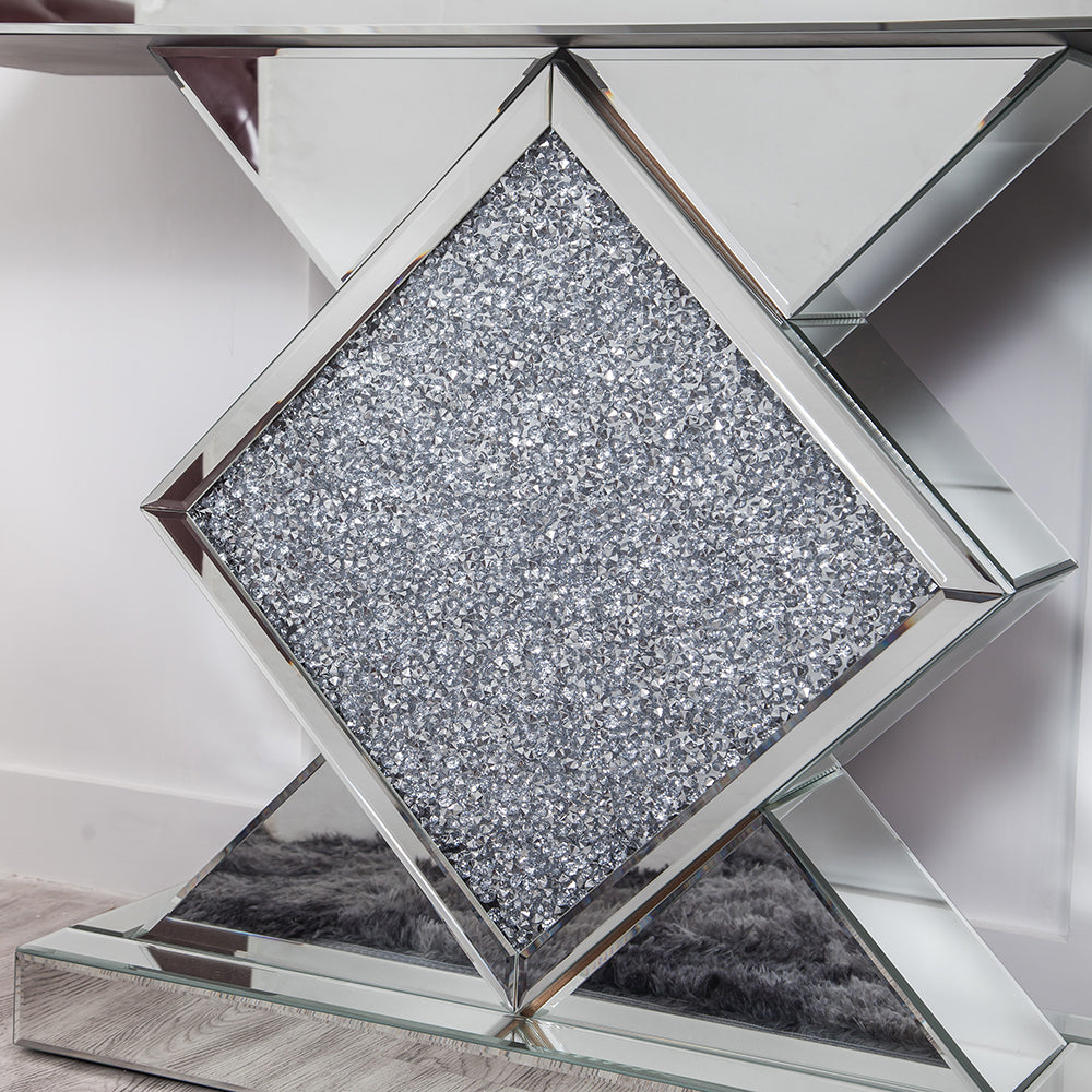 Diamond Silver Mirrored  Console Table