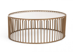 Modern Round White and Gold Faux Marble Coffee Table