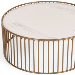 Modern Round White and Gold Faux Marble Coffee Table