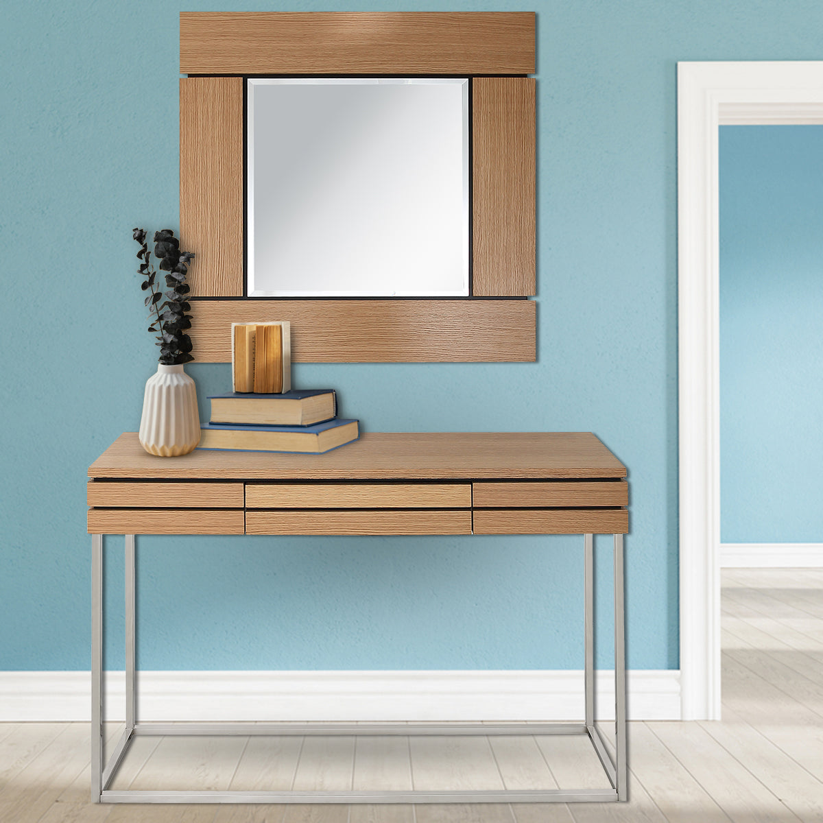 47" Brown and Silver Frame Console Table And Drawers