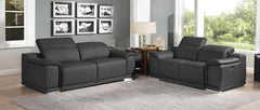 Two Piece Indoor Dark Gray Italian Leather Five Person Seating Set