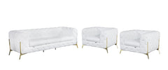 Three Piece Indoor White Italian Leather Five Person Seating Set