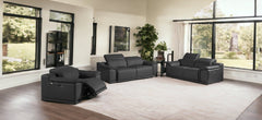 Three Piece Indoor Dark Gray Italian Leather Six Person Seating Set