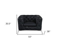 Three Piece Indoor Black Italian Leather Five Person Seating Set