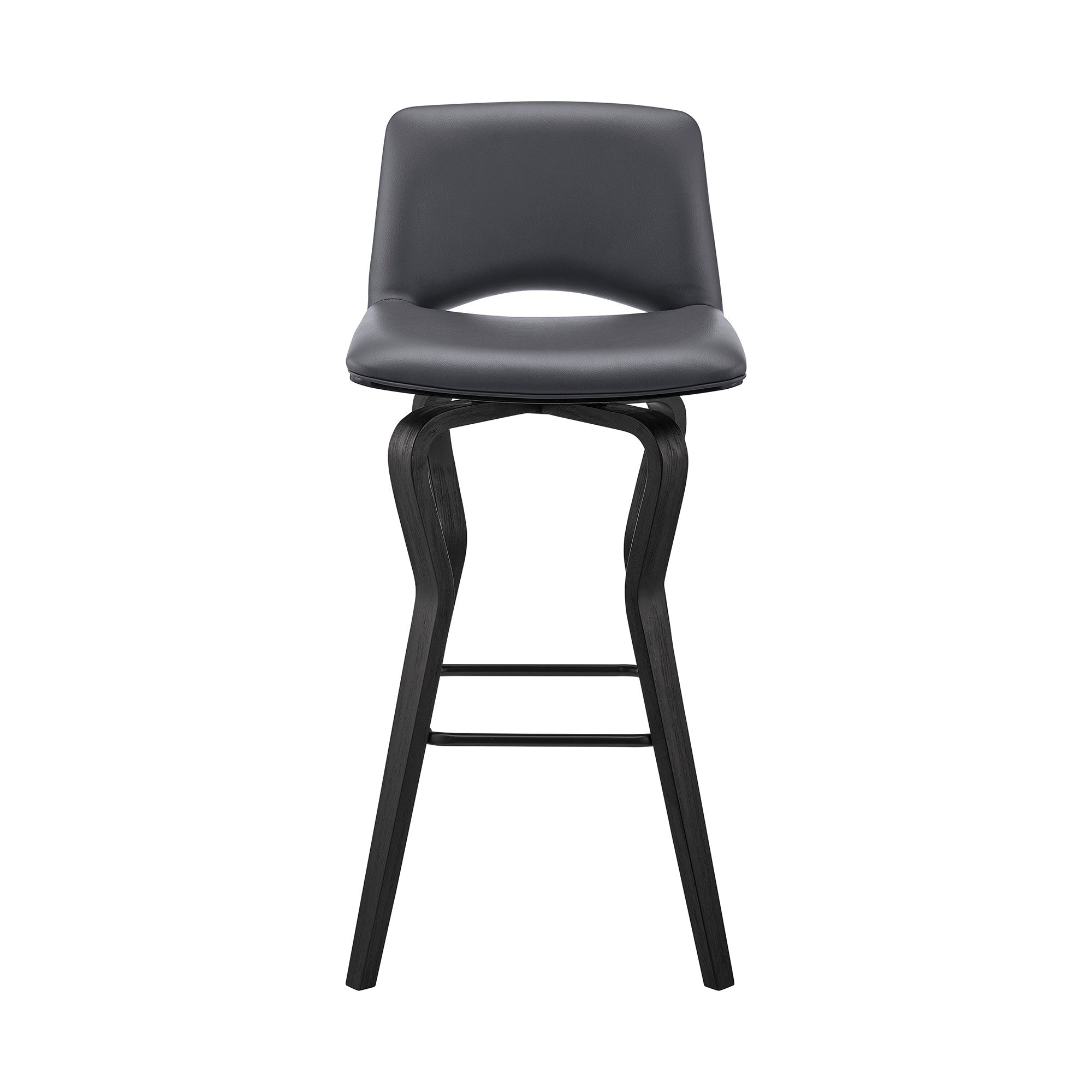 26" Gray And Black Faux Leather And Iron Swivel Low Back Counter Height Bar Chair