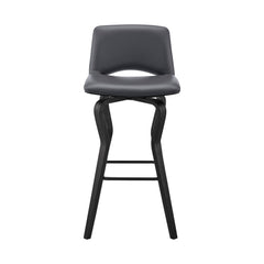 26" Gray And Black Faux Leather And Iron Swivel Low Back Counter Height Bar Chair