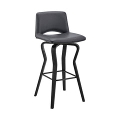 26" Gray And Black Faux Leather And Iron Swivel Low Back Counter Height Bar Chair