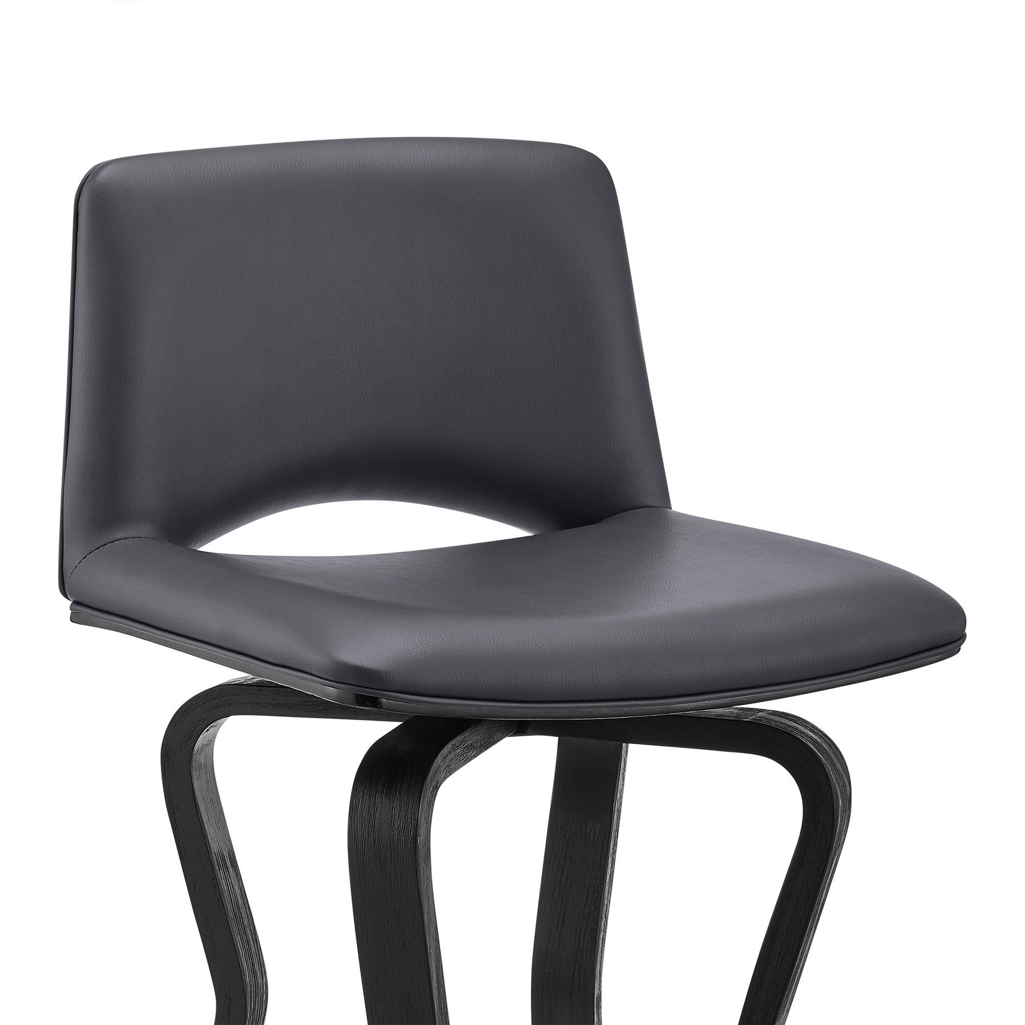 26" Gray And Black Faux Leather And Iron Swivel Low Back Counter Height Bar Chair