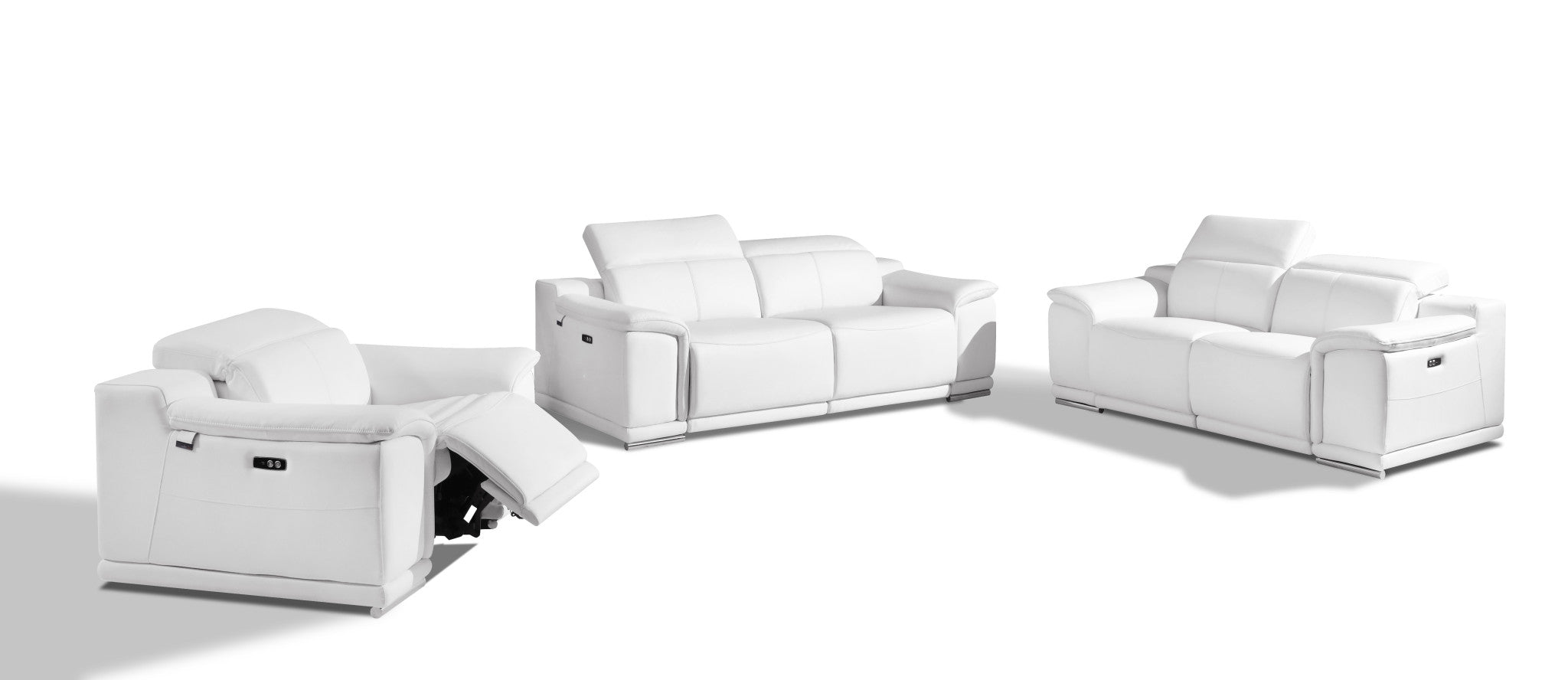 Three Piece Indoor White Italian Leather Six Person Seating Set