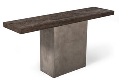 Industrial 63" Oak Wood And Concrete Pedestal Console Table